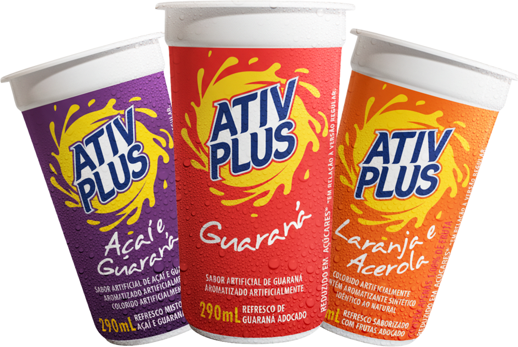 Copos ATIV PLUS de açaí com guaraná, laranja e guaraná
